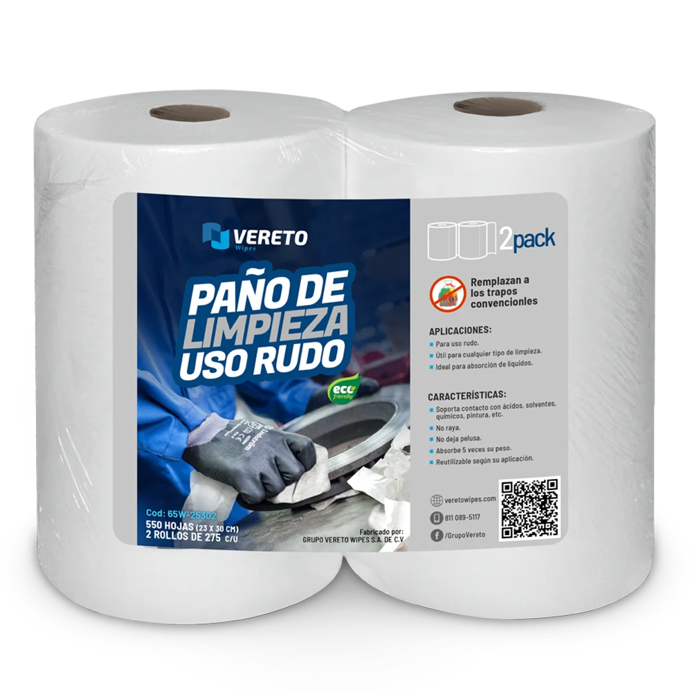 Paño Blanco Uso Rudo 65W Paquete 2 Rollos